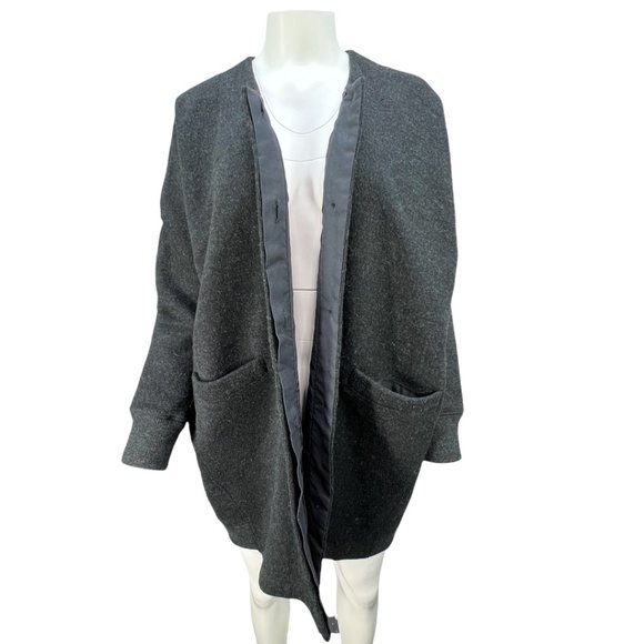 Gray Colored Tweed Wool PAS DE CALAIS Oversized Coat Sz Sm (Missing Fur Collar) - Picture 10 of 15